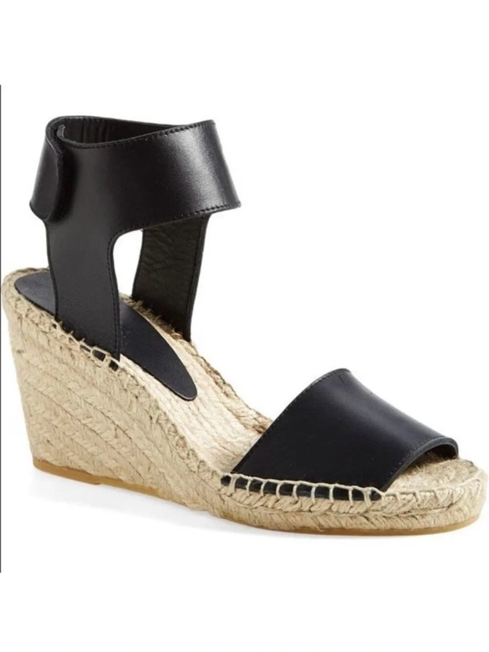 Vince Black Wedge Espadrille Sandals with Ankle Strap